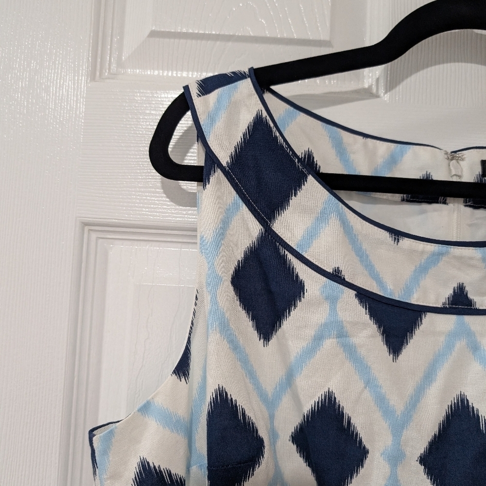 Talbots Blue White Linen Blend Sleeveless Knee Length Shift Dress in Size 16 - Picture 4 of 10